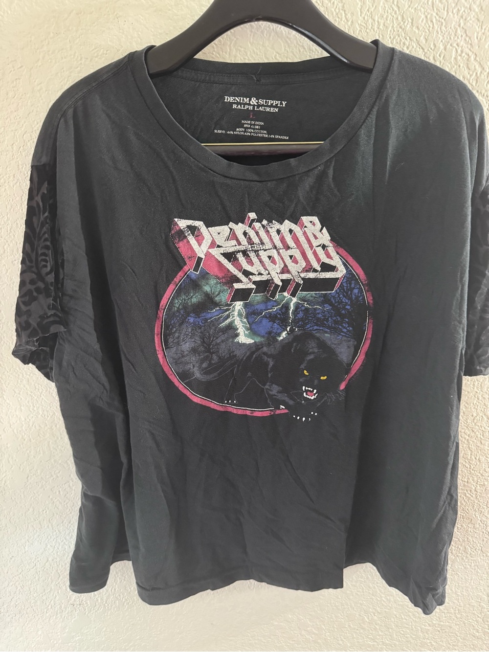 Ralph Lauren Denim & Supply-Panther Retro Graphic Velvet Burnout Teeshirt